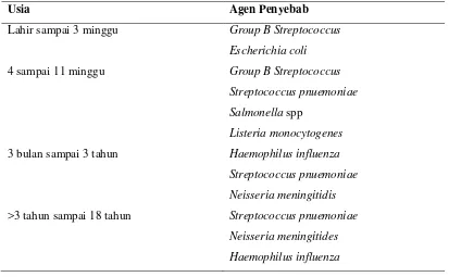 Tabel 2.2 Epidemiologi Infeksi Bakteri (De Vivo, 2003) 