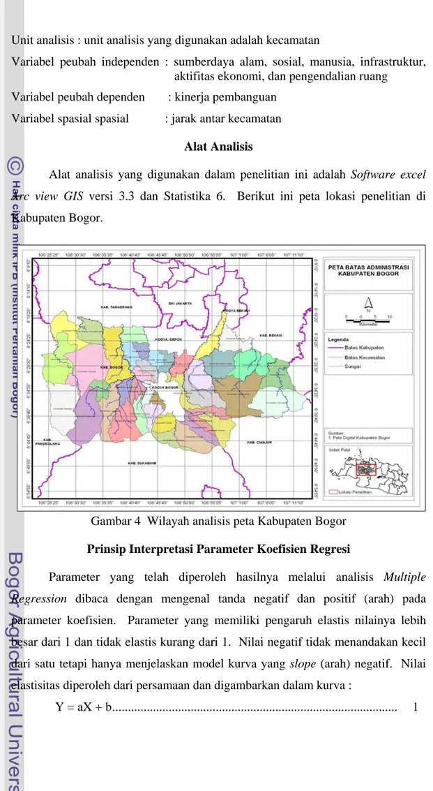 Gambar 4  Wilayah analisis peta Kabupaten Bogor  Prinsip Interpretasi Parameter Koefisien Regresi 