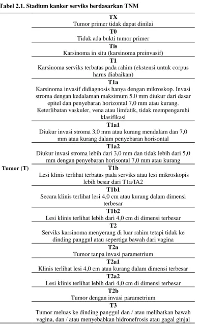 Tabel 2.1. Stadium kanker serviks berdasarkan TNM 