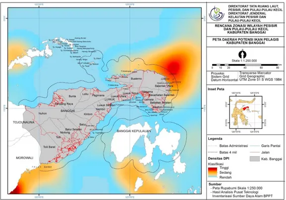 Gambar  3.  Peta  Daerah  Potensi  Penangkapan  Ikan  Pelagis  di  Kabupaten  Banggai  Kepulauan 