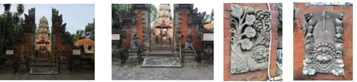 Gambar 3. Bangunan Gerbang, Patung  Dwarapala , dan Relief Singa di Kompleks  Pura Dalem Desa Adat Negari