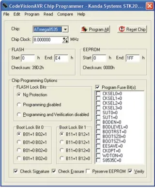 Gambar 3.14. Kotak dialog CodeVision AVR Chip Programmer  Keterangan : 