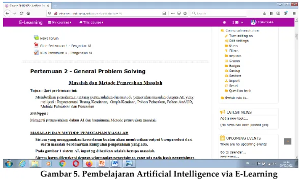 Gambar 5. Pembelajaran Artificial Intelligence via E-Learning