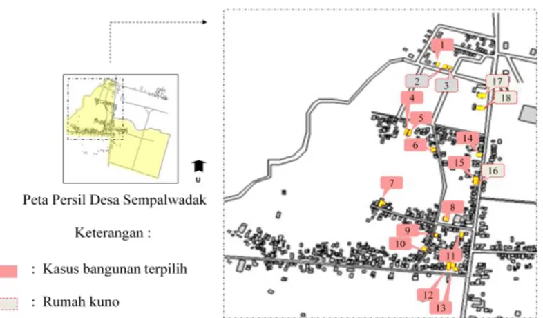 Gambar 1. Persebaran rumah kuno di Desa Sempalwadak  3.  Hasil dan Pembahasan 