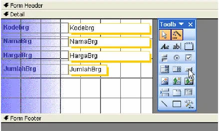 Gambar 1.11 Menambahkan Command Dari Roolbox Ke Dalam Form  4. Pilih categories (record operations) 