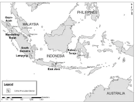Gambar 5. Daerah-daerah tanaman kopi utama di Indonesia  