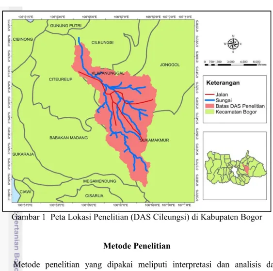 Gambar 1  Peta Lokasi Penelitian (DAS Cileungsi) di Kabupaten Bogor 