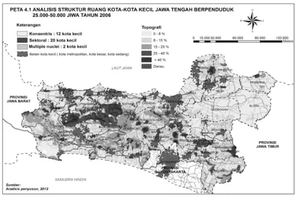 Gambar 2. Peta Analisis Struktur Ruang Kota-Kota Kecil Jawa Tengah (25.000-50.000 jiwa)