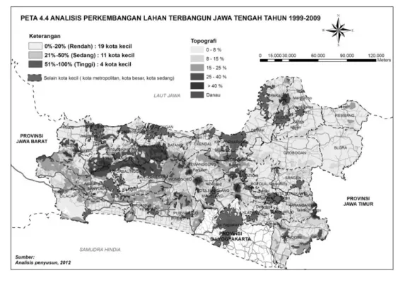 Gambar 3. Peta Analisis Lahan Terbangun Kota-Kota Kecil Jawa Tengah (25.000-50.000 jiwa)