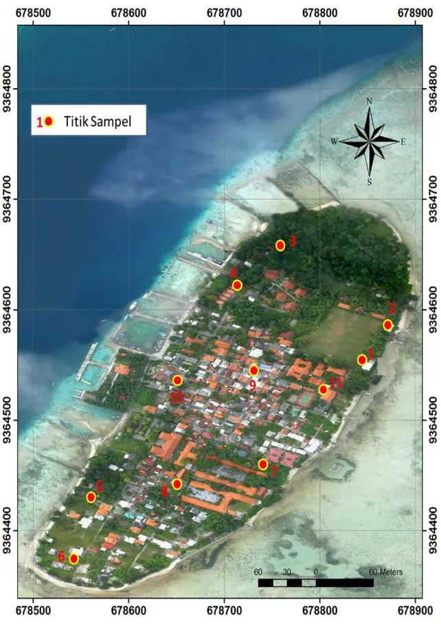 Gambar 4. Lokasi Pengambilan Sampel Airtanah untuk Analisis Sebaran Intrusi   (Cahyadi, 2012) 