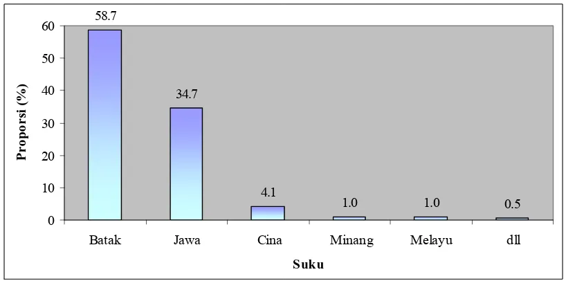 Gambar 6.3. Diagram Bar Proporsi Penderita Mioma Uteri Berdasarkan Suku  yang Dirawat Inap di Rumah Sakit Vita Insani Pematangsiantar  