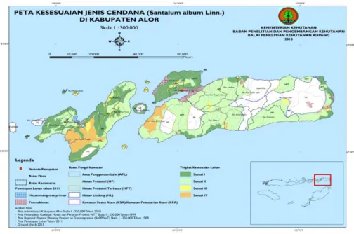 Gambar 2. Peta Kesesuaian Lahan untuk Cendana di Kabupaten Alor  Sumber : Kurniawan  et al ., 2013