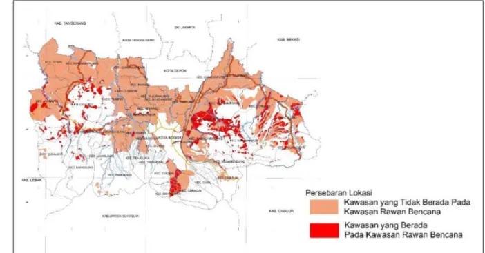 Gambar  3.  Peta  kesesuaian  kelas  kemampuan  lahan  permukiman  terhadap  kawasan  rawan  bencana  Kabupaten Bogor 