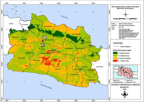 Gambar 2 Contoh Peta Potensi Sumber Daya Perkebunan di Provinsi Jawa Barat Untuk  Tanaman Cengkeh 