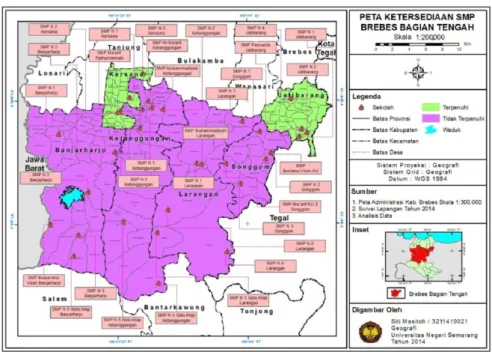 Gambar 1. Peta Ketersediaan SMP di Kabupaten Brebes Bagian Tengah