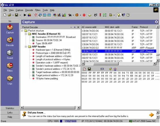 Gambar dibawah ini, merupakan hasil dari capture software Iris dimana dapat dilihat  bahwa host penulis sedang menggunakan port 80 untuk melakukan browsing ke suatu  IP address