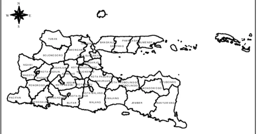 Gambar 3.1 Peta Administrasi Provinsi Jawa Timur 