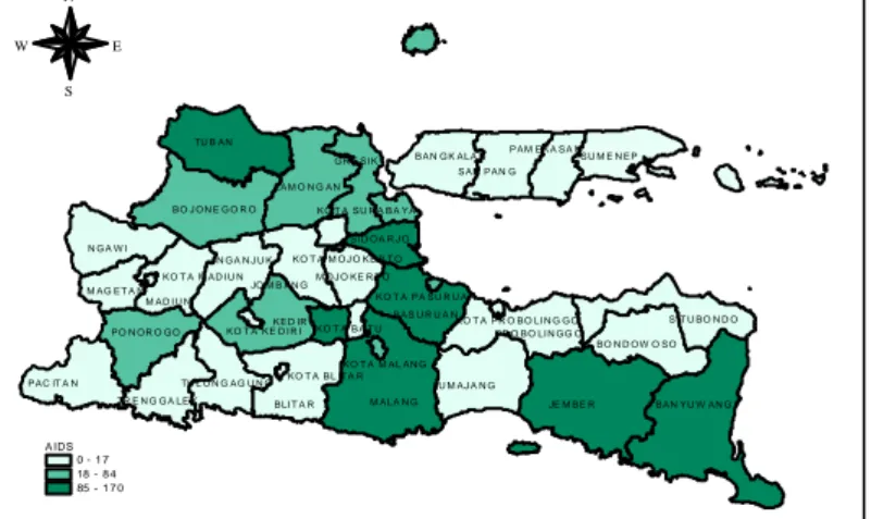 Gambar 4.2 Persebaran Jumlah Kasus AIDS di Jawa Timur 