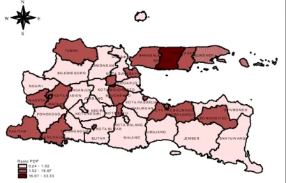 Gambar 4.3 Persebaran Rasio Layanan PDP di Jawa Timur 