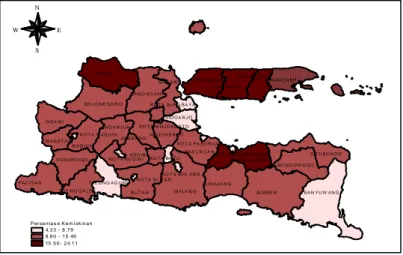 Gambar 4.5 Persebaran Persentase Penduduk Miskin di Jawa Timur 
