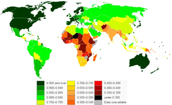 Gambar 1.1 Indeks Pembangunan Manusia di dunia tahun 2010  Sumber : United Nation Development Report 