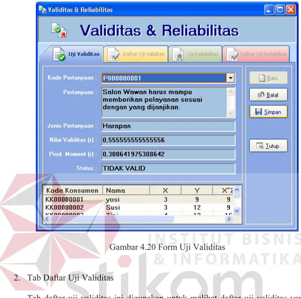 Gambar 4.20 Form Uji Validitas 