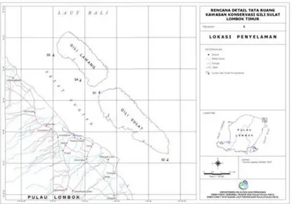 Gambar 9.1  Peta  Lokasi  Penelitian  –  Lokasi  Point  Intersept  Transect    S1,  S2,  S3, S4 (Ditjen Pesisir dan Pulau-Pulau Kecil DKP, 2002)  