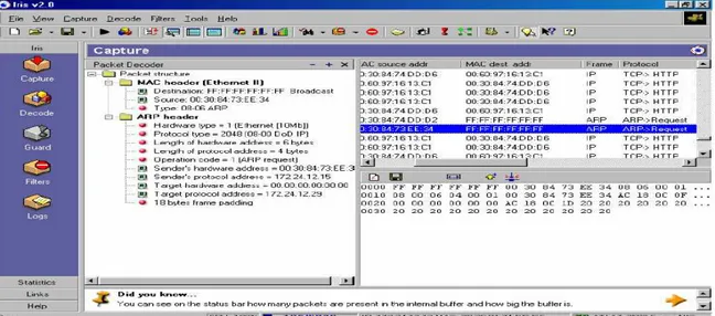 Gambar  dibawah  ini,  merupakan  hasil  dari  capture  software  Iris  dimana  dapat  dilihat  bahwa host penulis sedang menggunakan port 80 untuk melakukan browsing ke suatu IP  address