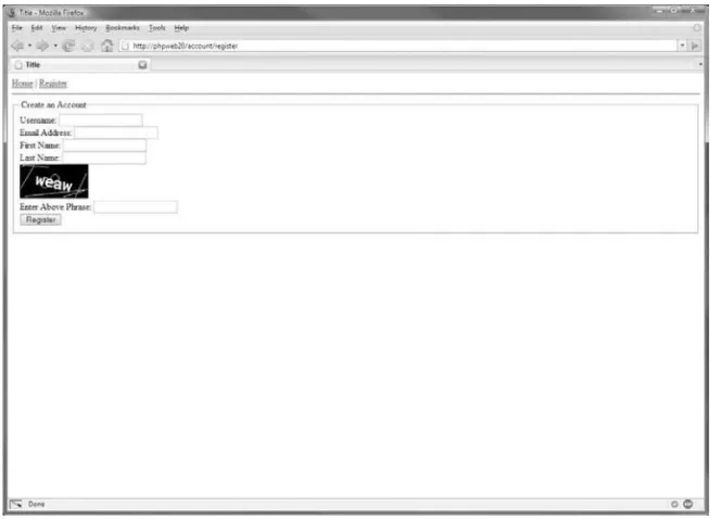 Figure 4-3. The registration form with a CAPTCHA image and text input field to receive the phrase from the user