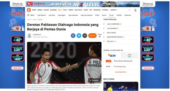 Gambar 3.7. Tangkapan layar listicle mengenai pahlawan olahraga nasional  Sumber: Dokumentasi Penulis, 2021 