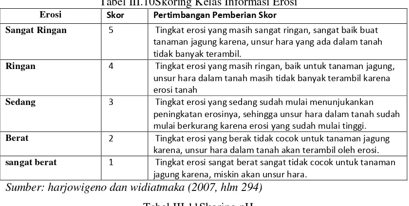Tabel III.10Skoring Kelas Informasi Erosi 