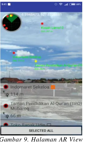 Gambar 9 menunjukkan tampilan augmented reality ketika user memilih tombol AR pada halaman navigasi