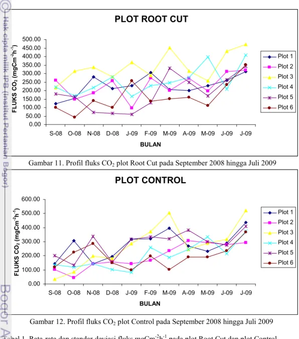 Gambar 12. Profil fluks CO 2  plot Control pada September 2008 hingga Juli 2009  Tabel 1