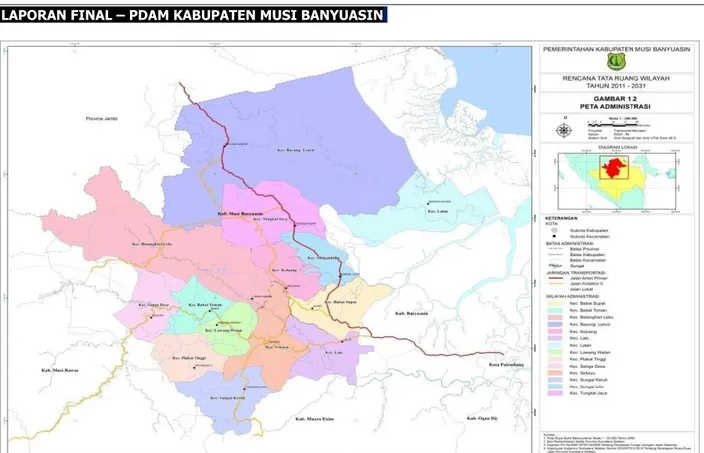 Gambar 2.1. Peta Wilayah Kab. Musi Banyuasin Berdasarkan Kecamatan  