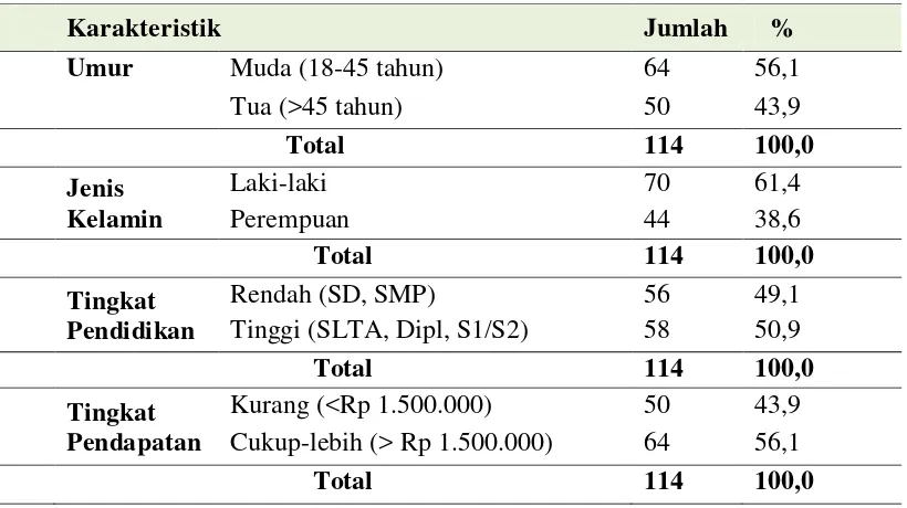 Tabel 4.1 Distribusi Frekuensi Responden Berdasarkan Karakteristik Sosiodemografi Responden di kota Medan 