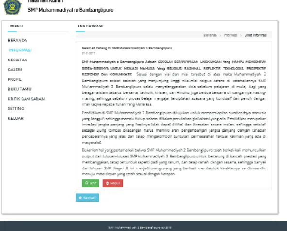 Gambar 3.9. Tampilan halaman Admin Menu Informasi 