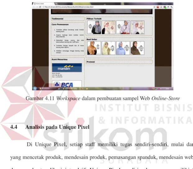 Gambar 4.11 Workspace dalam pembuatan sampel Web Online-Store 