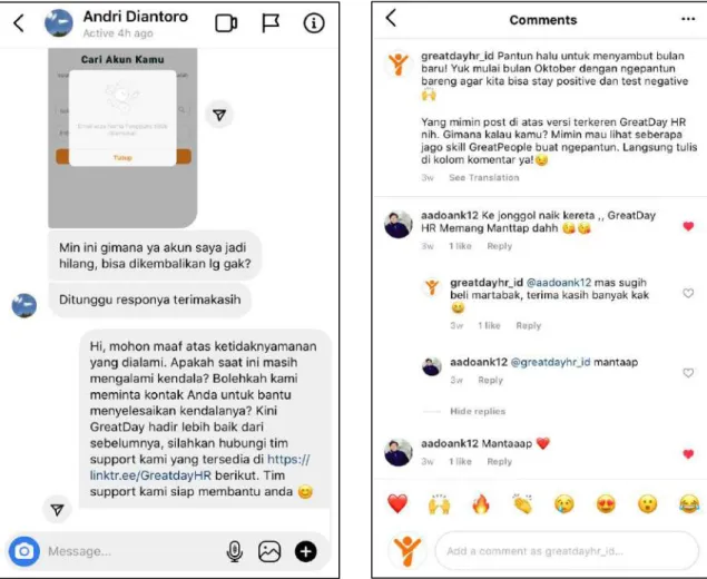 Gambar 3.9 Penulis Membalas DM Instagram dan Komentar 