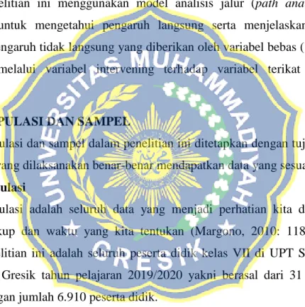 Tabel 3.1 Rincian Jumlah Peserta Didik Kelas VII di UPT SMP  Negeri Kabupaten Gresik Tahun Pelajaran 2019 – 2020 