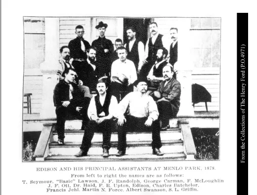 Figure 9: Edison and his principal assistants at Menlo Park, 1878. 