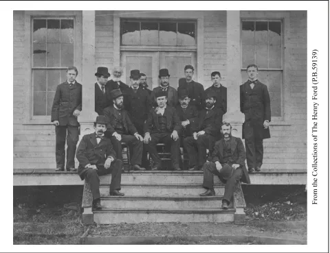 Figure 10: Edison and crew in front of the laboratory, ca. 1880  Edison is seated in the center