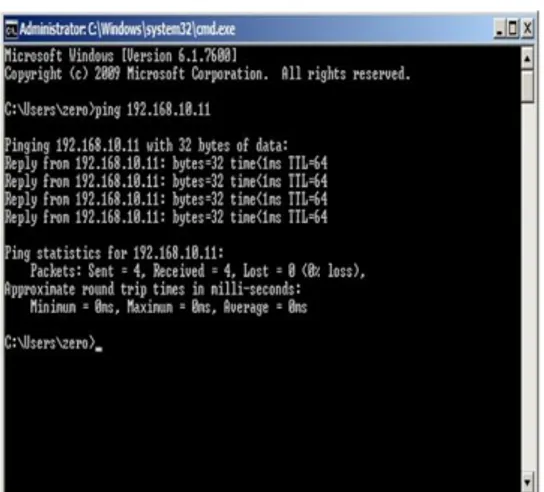 Gambar 7. Ping host 192.168.10.11  Pada gambar 7 merupakan pengiriman  paket  normal  melalui  teknik  ping  yang  dilakukan melalui command prompt Windows