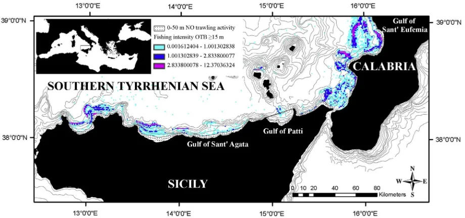 Fig. 1. Location of the study area and spatial distribution of sampling sites within the investigated ﬁshing ground in the Southern Tyrrhenian Sea, Sicilian and Calabriancoasts, Italy