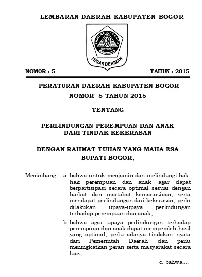 LEMBARAN DAERAH KABUPATEN BOGOR PERATURAN DAERAH KABUPATEN BOGOR NOMOR ...