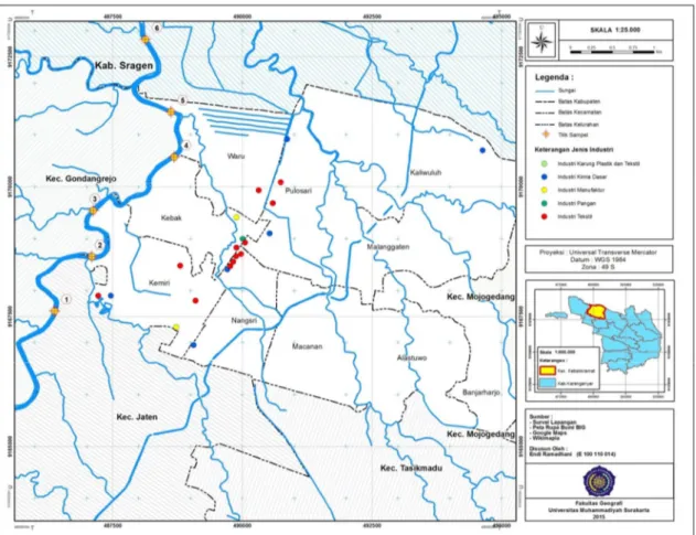Gambar 1. Peta Lokasi Pengambilan Sampel Kualitas Air Sungai Bengawan Solo