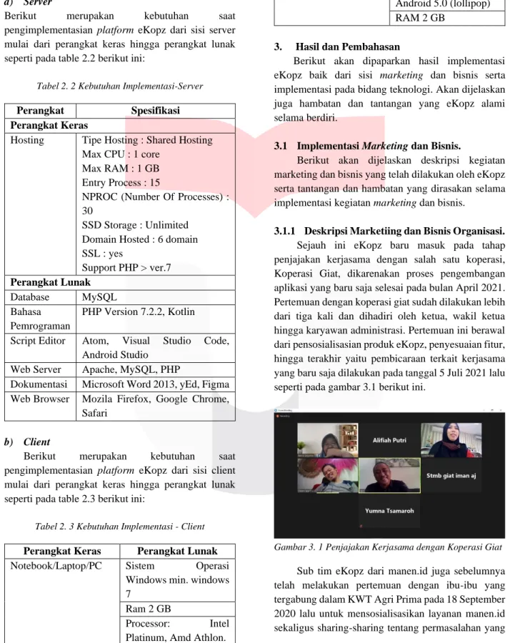 Tabel 2. 3 Kebutuhan Implementasi - Client 