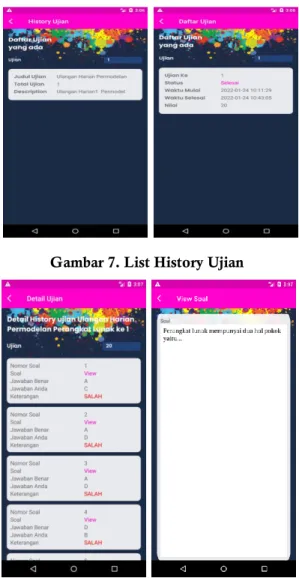 Gambar 7. List History Ujian 