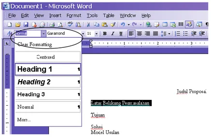 Gambar 1. Akses menu Style &amp; Formatting pada MS Word 2003 
