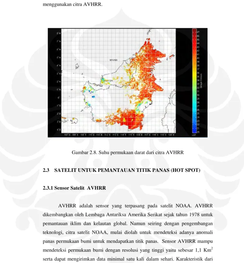 Gambar 2.8 merupakan contoh suhu permukaan daratan di Kalimantan dengan  menggunakan citra AVHRR