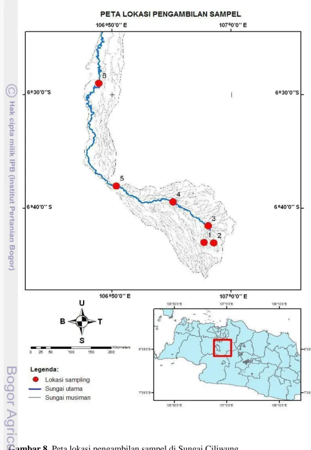 Gambar 8. Peta lokasi pengambilan sampel di Sungai Ciliwung 